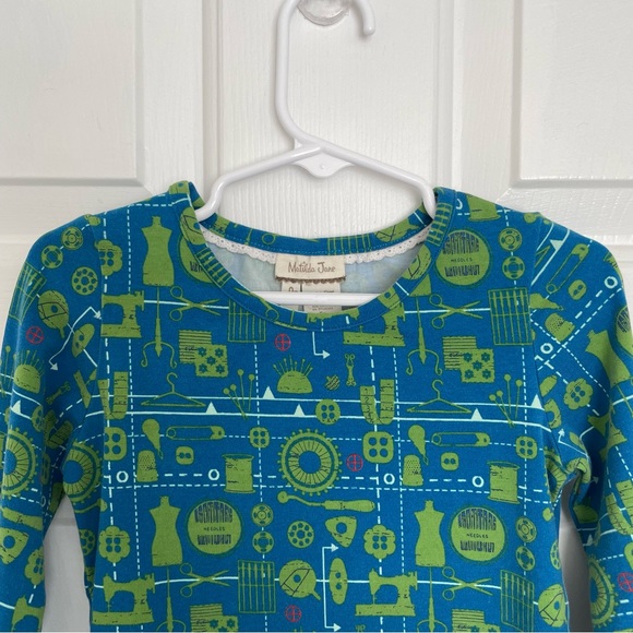 Matilda Jane Blue Green Sewing Themed Long Sleeve Tee Size 4 - Picture 3 of 6